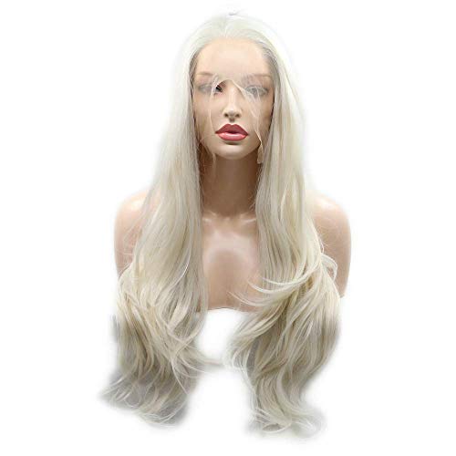 Long Natural Wave Hair Synthetic Lace Front Wigs Platinum Blonde Women's Wig Natural Hairline Glueless Wigs for Lady Party Summer Hair 24inches (Platinum Blonde) - Platinum Blonde