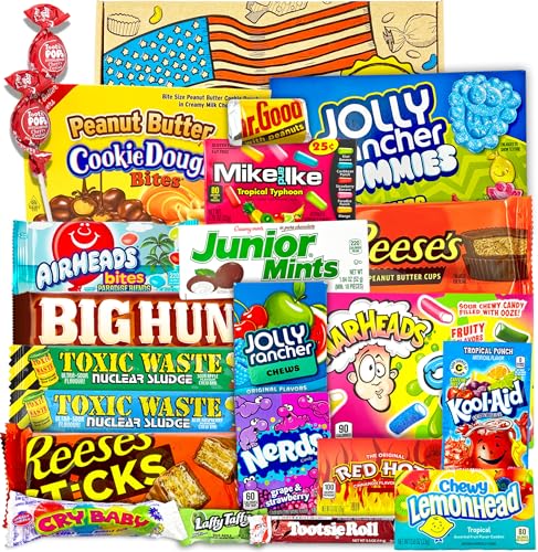 Large American Sweets Gift Box - USA Sweets and Chocolate, Reeses - American Candy Gift Box Sweet Hamper, Easter, Fathers Day, American Snacks, Sour Sweets - Heavenly Sweets