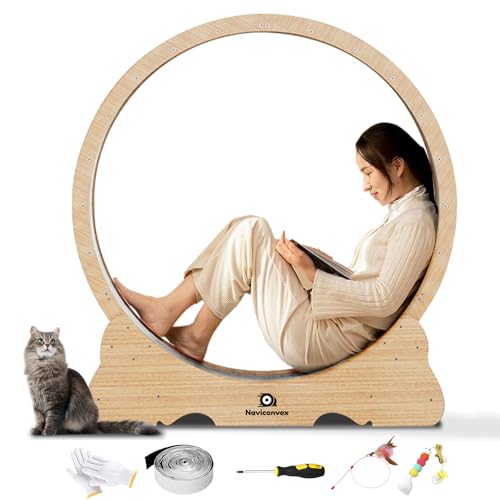 Naviconvex Cat Wheel 43.3 inch XL Cat Wheel for Indoor Cats,Cat Exercise Wheel with Carpeted Runway,Cat Treadmill,Cat Running Wheel,Cat Gift for Cat Lovers,Best Cat toys for Kitty's Weight Loss&Health - XL 43.3-inch diameter Suit for all cats - Burlywood