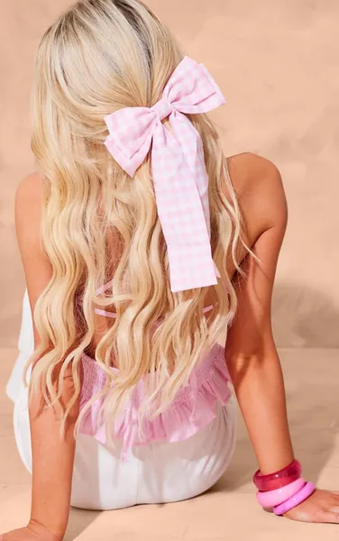 Pink Gingham Oversized Bow Hair Clip