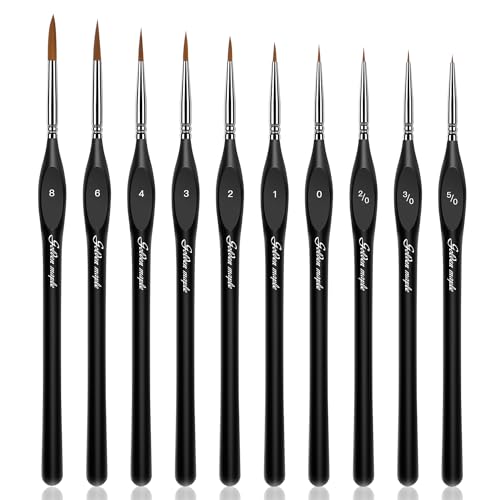 Detail Paint Brushes Set 10pcs Miniature Brushes for Fine Detailing & Art Painting - Acrylic, Watercolor,Oil,Models, Warhammer 40k - Black
