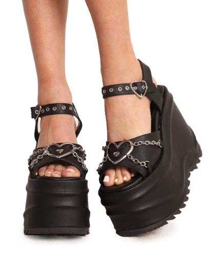 Demonia Cross My Heart Platform Sandals | Black / 10