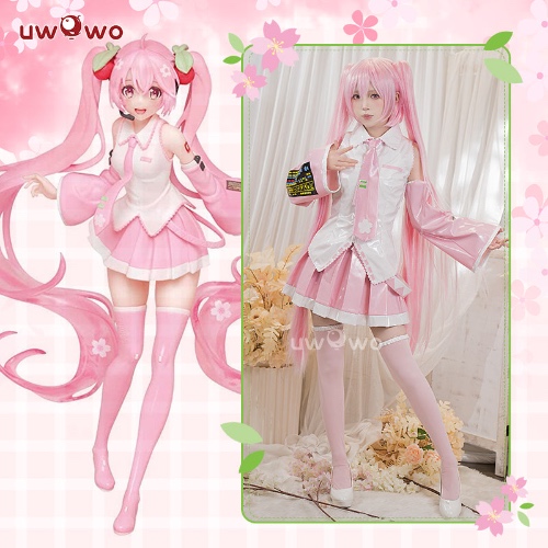 【In Stock】Uwowo Vocaloid Sakura Hatsune Miku Classic Pink Dress Cosplay Costume - M
