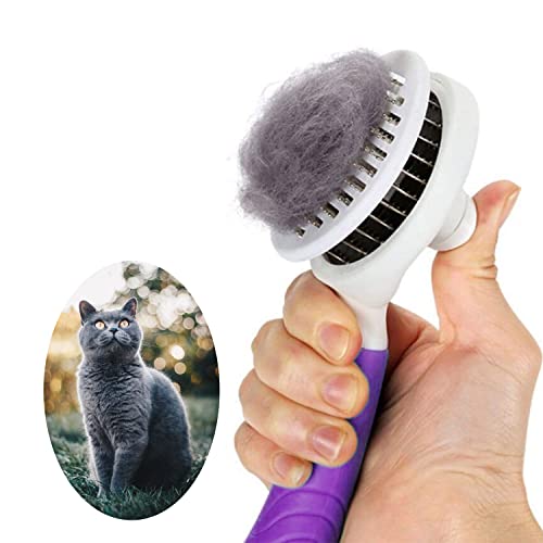 Cat Grooming Brush, Self Cleaning Slicker Brushes for Dogs Cats Pet Grooming Brush Tool Gently Removes Loose Undercoat, Mats Tangled Hair Slicker Brush for Pet Massage-Self Cleaning Upgraded (PURPLE) - PURPLE