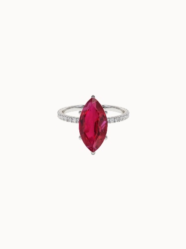 Solitaire Ruby Engagement Ring with Pavé Band - 2.00