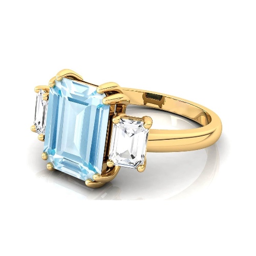 3.8 Carat Aquamarine and Diamond Engagement Ring/18k Solid Yellow Gold - Custom size & Colour (Pre-order for worldwide delivery)