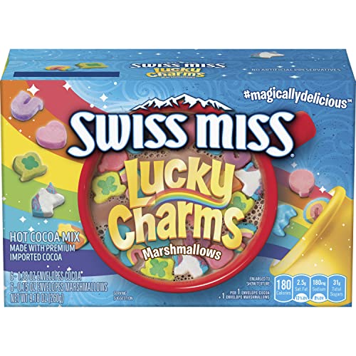Swiss Miss Milk Chocolate Flavor Hot Cocoa Mix with Lucky Charms Marshmallows, 1.38 Oz. 6 Packets, 9.18 Oz