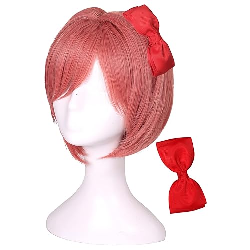 ColorGround Short Coral Halloween Party Cosplay Wig with Bowknot for Girls and Women