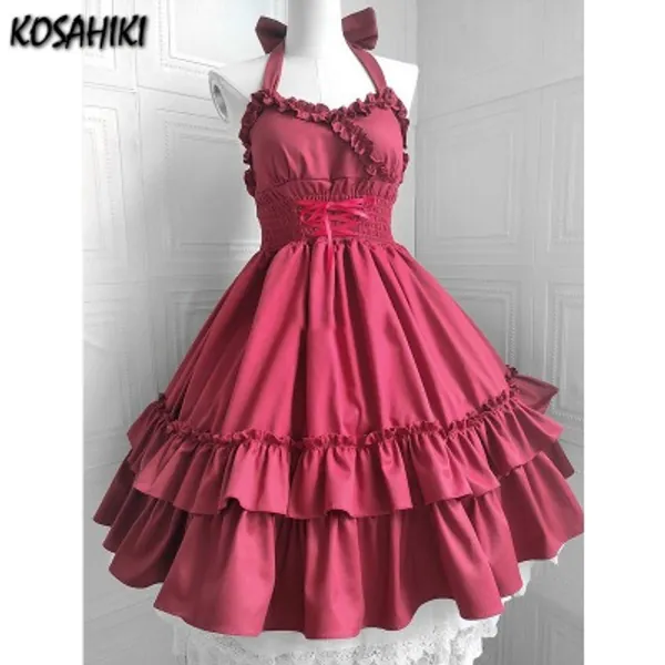 20.53US $ 42% OFF|Kosahiki Kawaii Lolita Dress Women Girls Jsk Lolita Kawaii Cute Solid Tea Party Dresses Ruffles Cosplay Spring Summer Vestido - Dresses - AliExpress