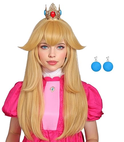FantaLook Long Blonde Cosplay Wig with Earrings for Women Halloween Costume - Blonde