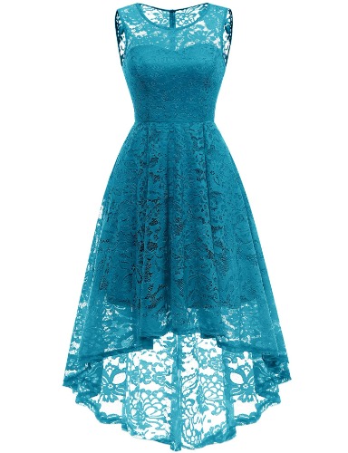 MUADRESS Womens Floral Lace Sleeveless Vintage Formal Hi-Lo Cocktail Swing Dress - Large Peacock