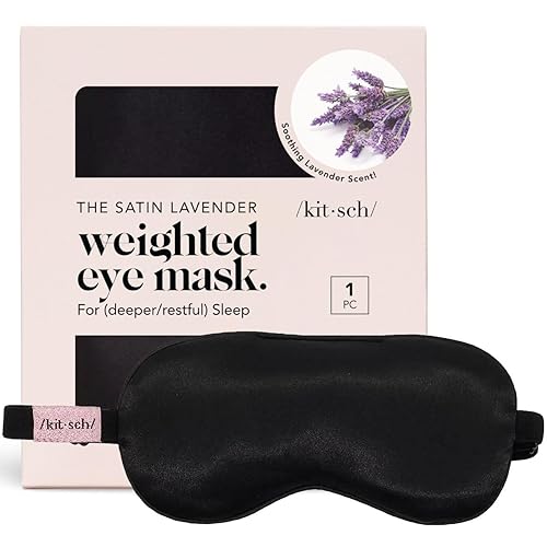 Kitsch Eye Mask for Sleeping, Lavender Softer Than Silk Sleep Mask, Satin Eyemask for Sleeping, Light Blocking & Stylish Eye Cover, Night Eye Pillow Mask, Travel Sleeping Mask for Women & Men (Black) - Weighted Black