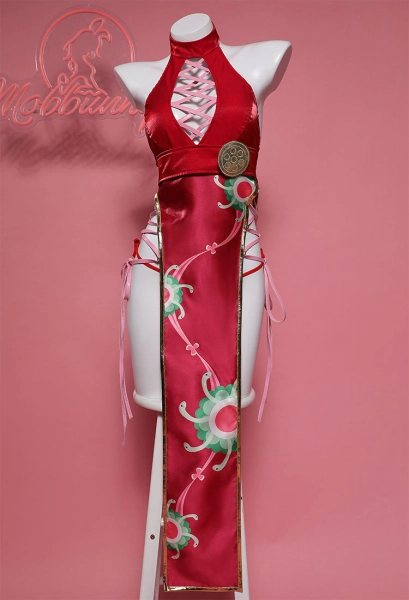 Boa Derivative Sexy Lingerie Costume Halloween Cheongsam Style Halter High Slit Dress Outfit