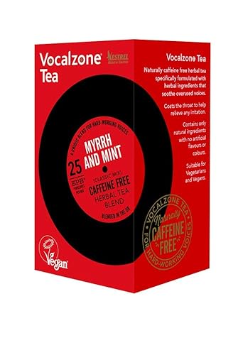 Vocalzone Tea for throat & voice care - Myrrh & Mint. Caffeine free herbal tea formulated blend