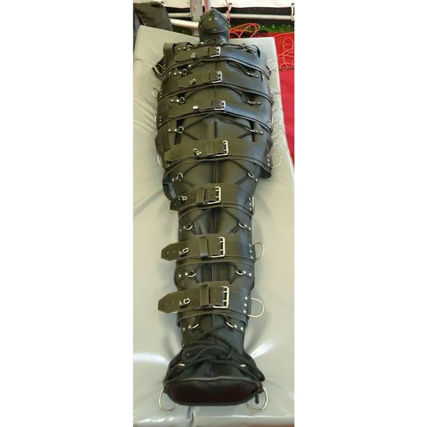 Mummy Seductive Bondage Bag, Real Leather Sleep Sack Bondage Bag, Restricted Serious Bag Bdsm with Heavy Duty Belts with Hood, Mummy Bag