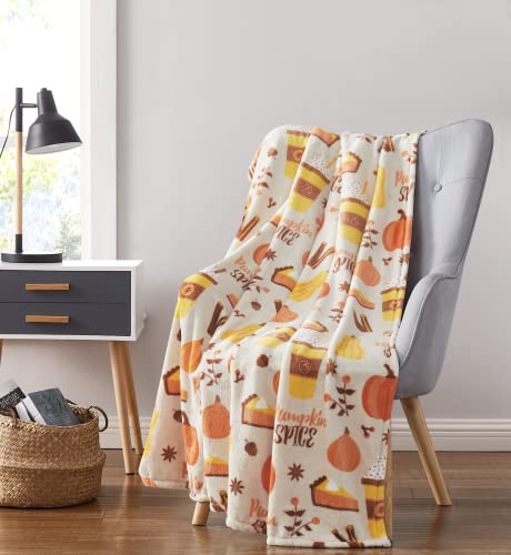 GoodGram Ultra Soft & Plush Autumn & Halloween Chic Themed Oversized Accent Throw Blankets - Assorted Styles (Pumpkin Spice Latte) - Pumpkin Spice Latte