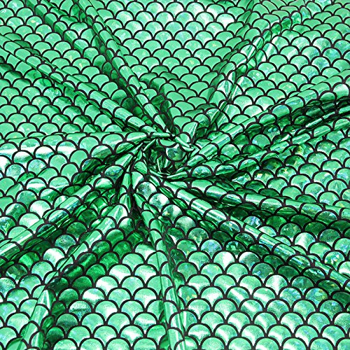 Mermaid Hologram Spandex Fabric Fish Scale 4 Way Stretch Laser Knit Cloth 58" Wide Sold by The Yard (Green) - Green