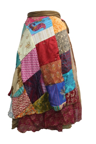 Sari Silk Vintage Patchwork Wraparound Long Skirt Multi - 