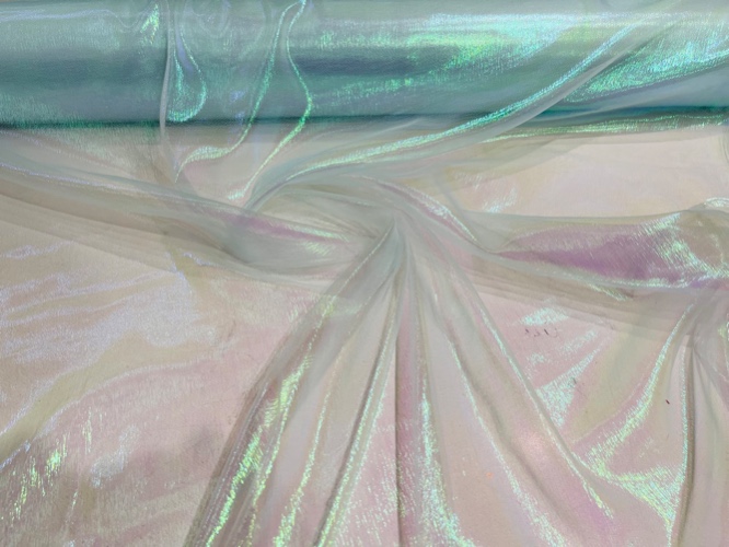 New Creations Fabric & Foam Inc, 40/45" Wide Iridescent Translucent Crushed Shimmer Organza Fabric, Sells by The Yard (Aqua) - 