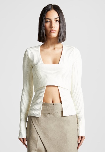 3-In-1 Knit Overlay Bandeau Cardigan - Off White | S / Off White / WMN3558-02