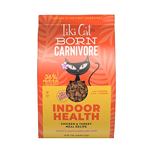 Tiki Cat Born Carnivore Indoor Health, Chicken & Turkey Meal, Grain-Free Baked Kibble to Maximize Nutrients, Dry Cat Food, 12 lbs. Bag - Chicken - 12 Pound (Pack of 1)