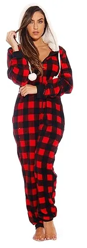 Just Love Buffalo Plaid Adult Onesie - X-Large - Red Buffalo Plaid