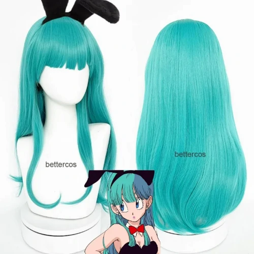 Bulma Buruma Cosplay Wig  Green Curly Wavy Heat Resistant Synthetic Hair Halloween Costume Party Anime Wigs + Wig Cap - AliExpress 
