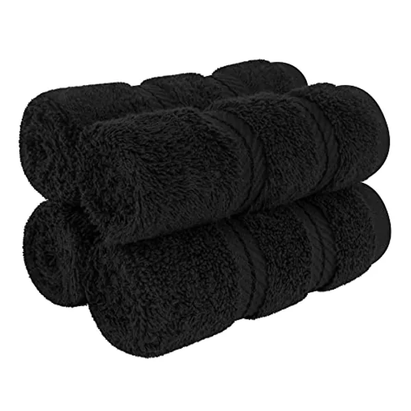 American Soft Linen Luxury Washcloths for Bathroom, 100% Cotton 4 Piece Turkish Wash Cloth Set, 13x13 in Soft Rags for Body and Face, Black Washcloths