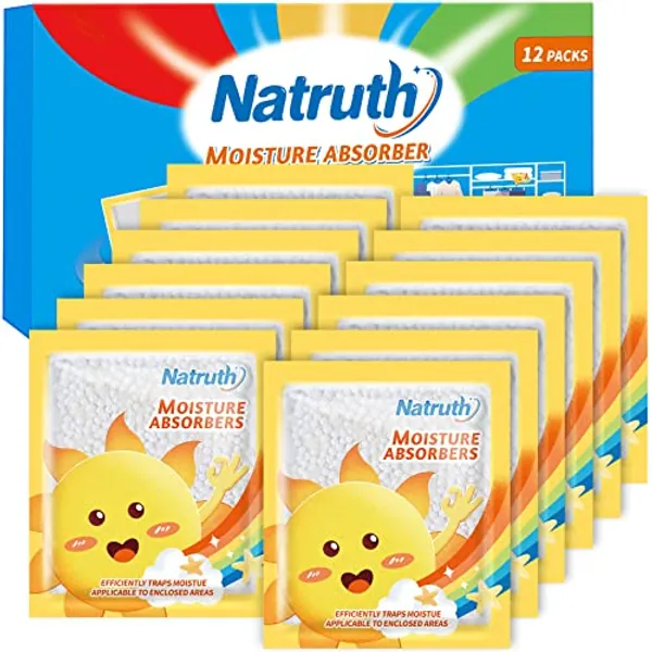NATRUTH 12-PACK Moisture Absorber Bags with Lavender, Drawer Dehumidifier Home Desiccant Small Bag Use for medicine boxes, underwear boxes, Eliminates Odors, Closet Dehumidifier Bags for Small spaces