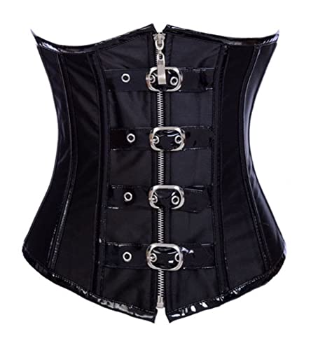 KUOSE Damen Kunstleder Unterbrust Taillen Corsage Korsett Steampunk Dessous - L - Schwarz