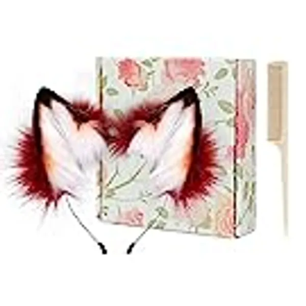HAOAN Handmade Faux Fur Fox Wolf Ears Headband Halloween Christmas Cosplay Party Costume Accessories