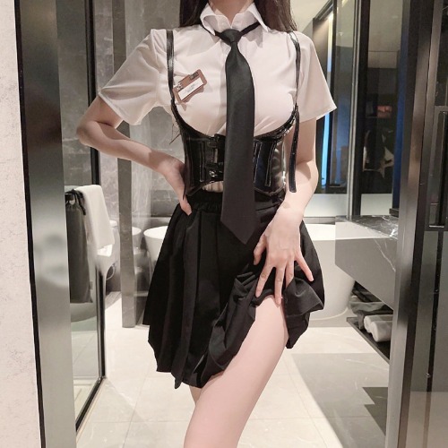 Sexy Schoolgirl Cosplay Costume Set - White / L