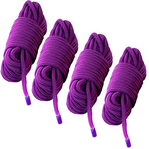 KINJOEK 4 Ropes 10M 32Ft Extra Long Premium Cotton Rope No Fraying Purple