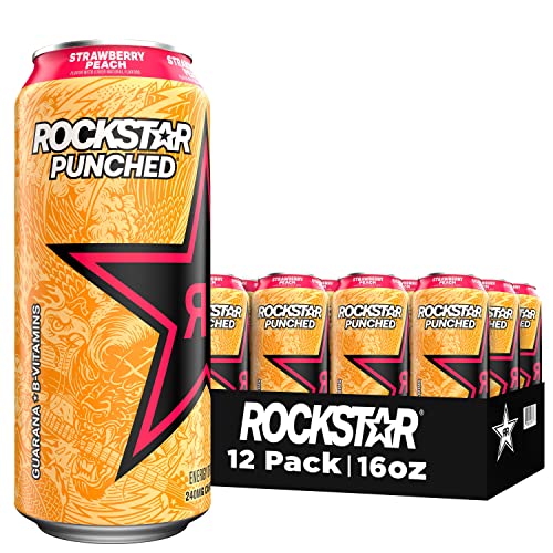 Rockstar Energy Drink Punched Strawberry Peach, 16oz Cans (12 Pack) - Strawberry Peach