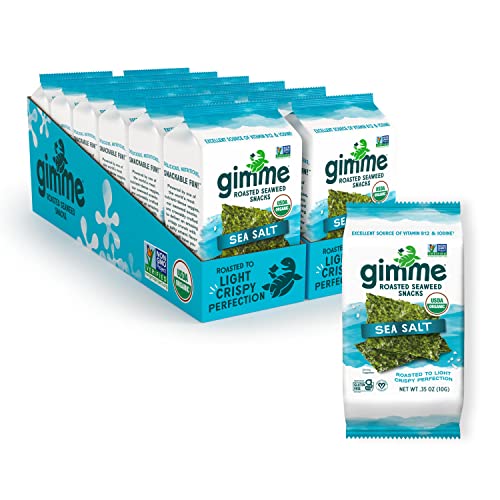 gimMe - Sea Salt - 12 Count Sharing Size - Organic Roasted Seaweed Sheets - Keto, Vegan, Gluten Free - Great Source of Iodine & Omega 3’s - Healthy On-The-Go Snack for Kids & Adults - #1 Sea Salt