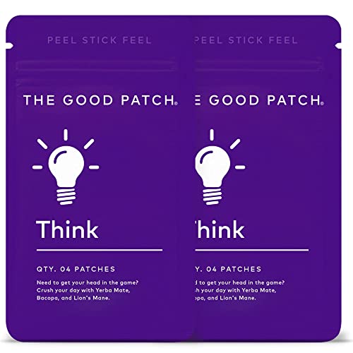 The Good Patch Think Wellness Patches - Plant Powered with Caffeine, Yerba Mate, Bacopa and Lion’s Mane (8 Total Patches) - 4 Count (Pack of 2)