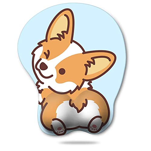 HAOCOO Ergonomic Mouse Pad with Wrist Support,Non-Slip Backing Corgi Anime Cute Gel Mouse Pad Wrist Rest, Easy-Typing and Pain Relief for Gaming Office Computer Laptop(Blue Cute Corgi) - Blue Dog