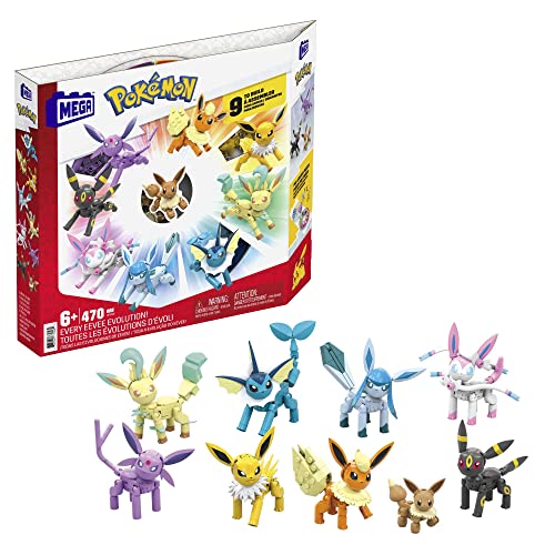 MEGA Pokémon Action Figure Building Toys for Kids, Every Eevee Evolution with 470 Pieces, 9 Poseable Characters, Gift Idea, GFV85 - Single