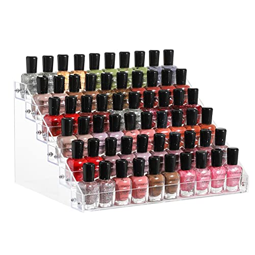 Cq acrylic 54 Bottles of 6 Layers Clear Nail Polish Rack,Nail Polish Storage Organizers and Storage Box,Clear Paint Bottles Holder and Essential Oil Organizer,Pack of 1 - Clear - 6 layers (Hold 54 bottles)