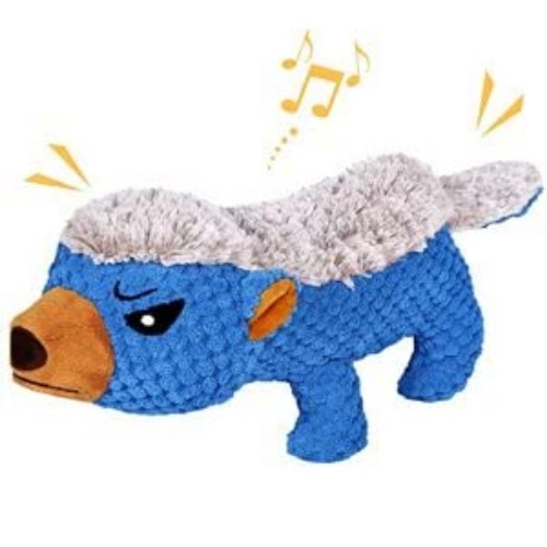 IOKHEIRA Dog Plush Toys for Aggressive Chewers, Indestructible Dog Squeaky Toys with Crinkle Paper, Durable Teething Chew Toys for Medium and Large Breed (Delft Blue, Honey Badger) - Delft Blue - Honey Badger