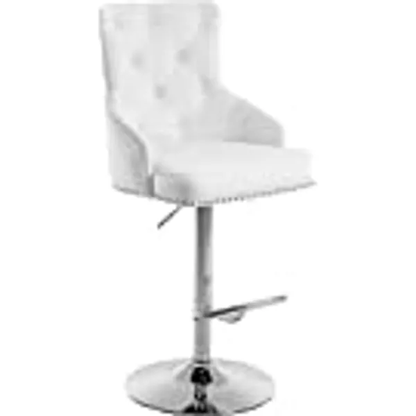 Meridian Furniture Claude Collection Modern | Contemporary Velvet Upholstered ADJUSTABLE Bar | Counter Stool with Polished Chrome Metal Base, 20.5" W x 22" D x 42"-50" H, White