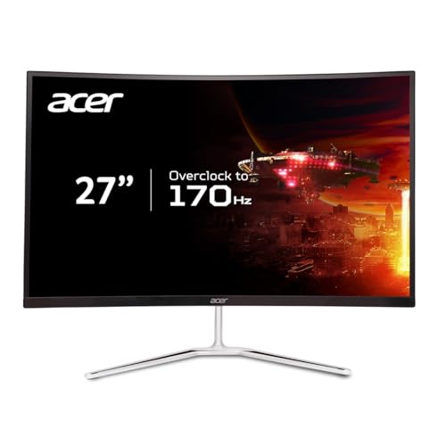 Acer 27" WQHD 2560 x 1440 1500R Curved PC Gaming Monitor | AMD FreeSync Premium | Up to 170Hz Refresh | 1ms VRB | VESA Mount | HDR10 | 1 x Display Port 1.2 & 2 x HDMI 2.0 | EDA270U Pbmiipx | Silver - WQHD 170Hz - 27-inch