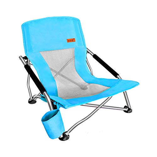 Nice C Low Beach Camping Folding Chair, Ultralight Backpacking Chair with Cup Holder & Carry Bag Compact & Heavy Duty Outdoor, Camping, BBQ, Beach, Travel, Picnic, Festival (Set of 1 Blue) - Sky Blue - 1
