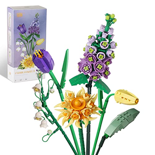 ZIYOSTAR Mini Bricks Flower Bouquet Building Sets, Artificial Flowers, DIY Unique Decoration Home, 534 Pieces Botanical Collection for Ages 6-18 yrs Old Girl（Not Compatible with Lego Set ） - Temptation