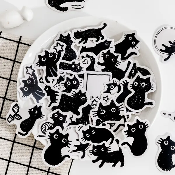 45PCS Black Cat Stickers Cute Cat Decal Bullet Journal Decor