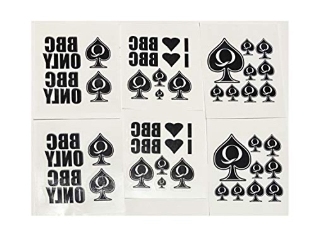 6 Sheet Temporary Tattoo Set QoS, BBC ONLY, I Love BBC 38 Total Tattoos Queen of Spades