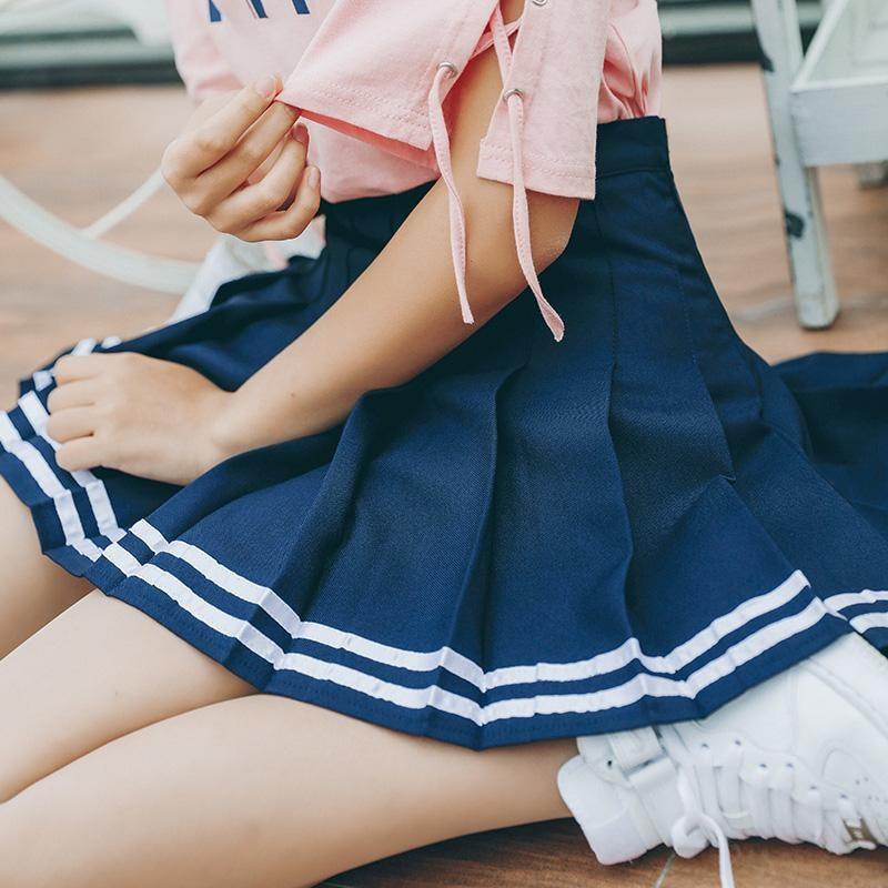 Striped Tennis Skirt - Dark blue / M