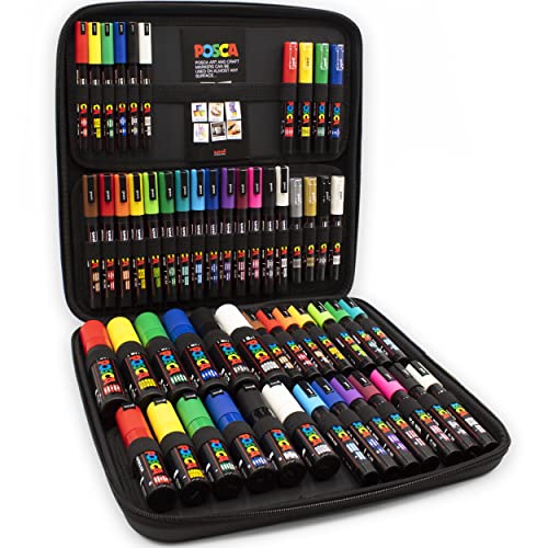 Posca - PC-17K / PC-7M / PC-5M / PC-3M / PC-1M / PC-1MR - Paint Marker Art Pens - Travel Hard Case of 54