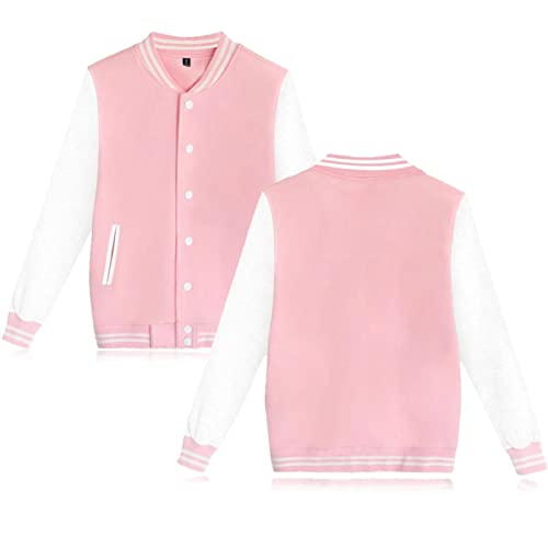 babyhealthy Women's Men's Varsity Baseball Jacket Casual Letterman Bomber Jacket Windbreaker Lightweight Jacket Coat - 002 Pink - Medium