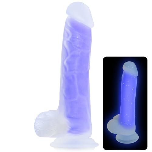 8 Inch Dildo Glow in The Dark Dildo Adult Sex Toy for G-spot and Prostate Orgasm Silicone Realistic Dildo with Strong Suction Cup for Hands-Free Play, Glowing Dildo Compatible with Strap-on Harness